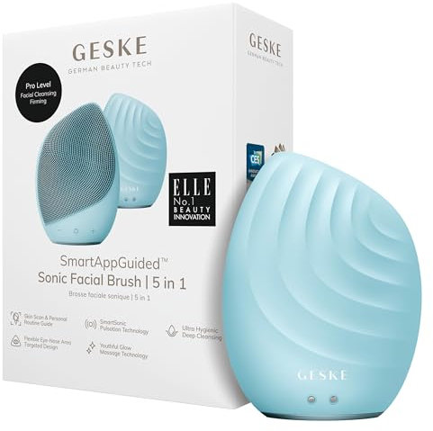 GESKE | SmartAppGuided™ Sonic Facial Brush 5 in 1 | Elektrische Gesichtsreinigungsbürste | Weiche Bürste aus Silikon | Professionelle Gesichtsreinigung | Gesichtsreinigungsgerät | Gesichtsmassagegerät