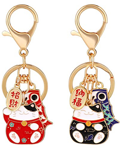 TOYANDONA 2Pcs Glückskatze Schlüsselanhänger Japanischer Stil Schlüsselanhänger Glücksbringer Anhänger Schlüsselanhänger Geldbörse Tasche Anhänger Schmuck Für Weihnachten Neujahr