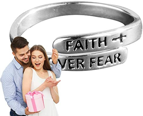 BAOK Faith Over Fear – 925er Sterlingsilber Faith Over Fear | Modisch verstellbar zum Öffnen für Damen, Herren, Teenager, inspirierender Schmuck, Geschenke