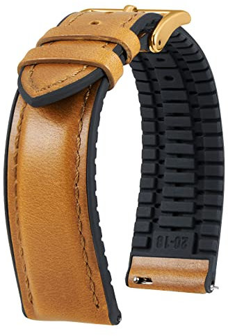 BINLUN Bracelet Montre en Cuir 22mm 21mm 20mm 19mm 18mm 16mm 14mm Cuir Ciré à l'huile et Silicone Hybrid Bracelets de Montre à Dégagement Rapide pour Homme Femme(20mm,Marron Clair Boucle Or Rose)