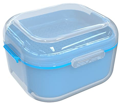 ARGOMAX Prothese Box, Zahnprothesendose, Zahnprothesenbox mit Sieb, Reinigung, Einweichen und Aufbewahrung von Zahnprothesen und Anderen Mundwerkzeugen(Hellblau)