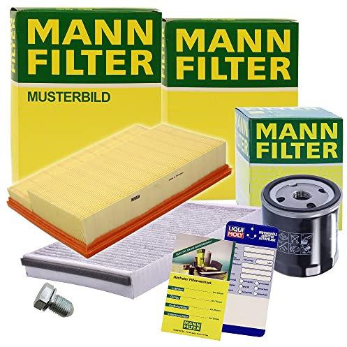 MANN-FILTER Inspektionspaket Filterset 1x Ölfilter, 1x Luftfilter, 1x Innenraumfilter, 1x Ölablassschraube mit Dichtring, 1x Ölwechselanhänger Kompatibel mit VW POLO (9N_, 9A_)