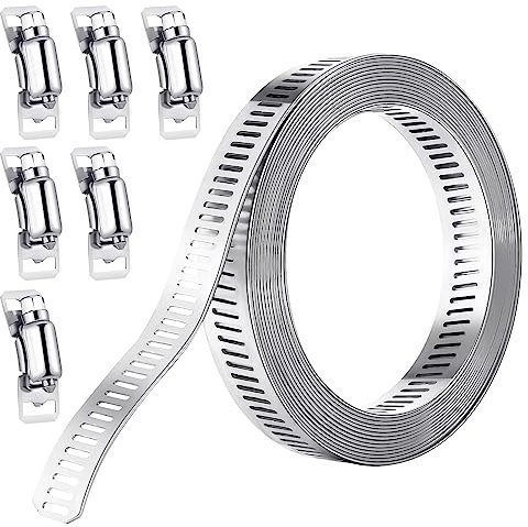 RosewineC Hose Clamp, 3m/9.8ft Adjustable Jubilee Clips Stainless Steel Hose Clips with 6 Fasteners, Large Clamps Worm for Pipe, Plumbing, Intercooler Tube Exhaust Ducting Fuel Line