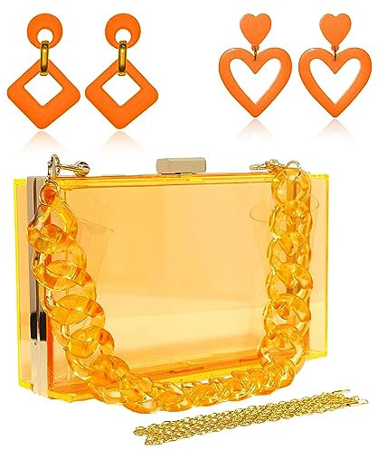 LaVenty Orange Handtasche Transparen Clutch Gold Clear Tasche Handtasche Orange Ohrringe
