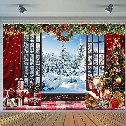 3.6x3m Foto Hintergrund Weihnachten Winter Fenster Wunderland Weihnachtsbaum Weihnachtsmann Bär Geschenke Fotografie Hintergrund Familie Kinder Fotoshooting Urlaub Neujahr Party Banner Dekorationen