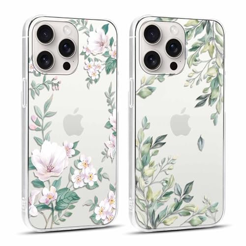 Yoedge 2 × Cover per iPhone 15 Pro Max 6,7 - Custodia Fiori Fiore per Telefono in Trasparente con Aesthetic Motivi Design, Custodie per Cellulare in Silicone per iPhone 15 Pro Max Case Ragazza Donne