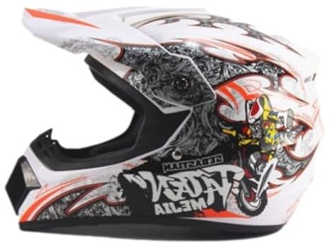 Kinder Crosshelm Mejia – Motorradhelm für Kinder, ABS-Schale, robuster Kinderhelm für Downhill, Quad und Motocross, Weiß, Größe S, 53 – 54 cm