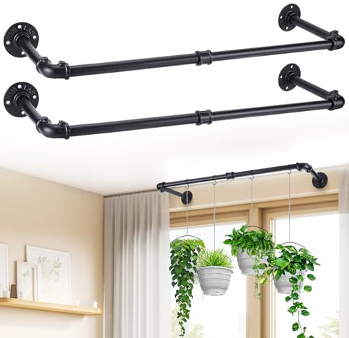 Bigmeta Plant Hanger Indoor, Strong Load-Bearing Hanging Plant Holder, Window Plant Shelves Black Metal Rod for Wall Ceiling Decor, 2 Pcs (Pot Chain & Plant Not Included)