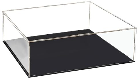 Recogwood Transparente Acryl-Vitrine, 30 x 25 x 15 cm, zusammenbaubar, Würfel-Organizer, Ständer, staubdichter Schutz, Vitrine mit schwarzem Sockel für Actionfiguren, Spielzeug, Sammlerstücke