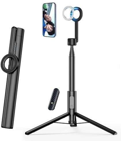 SEAJIC for MagSafe Tripod for iPhone 64 Selfie Stick Tripod Phone with Metal Ring and Remote, Phone for Video Recording, Cell Phone Mount Stand for Cellphone