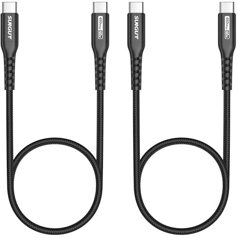 SUNGUY USB C auf USB C Kabel 2 X 0.5M 60W USB C Schnellladekabel kompatibel mit iPhone 16/15 Pro Max, MacBook Pro, iPad Pro 2020, MacBook Air, Galaxy S24-Schwarz