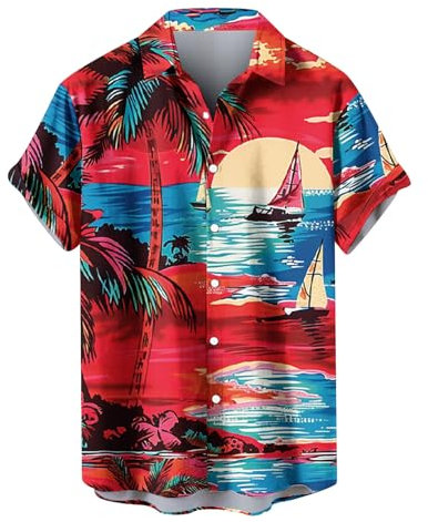 HAOLEI Summer Hawaiian Shirts for Men UK Clearance, Floral Print Hawaiian T-Shirts Regular Fit Tropical Beach Turn-Down Collar Short Sleeve Tops Button Down Casual Holiday Shirt S-5XL
