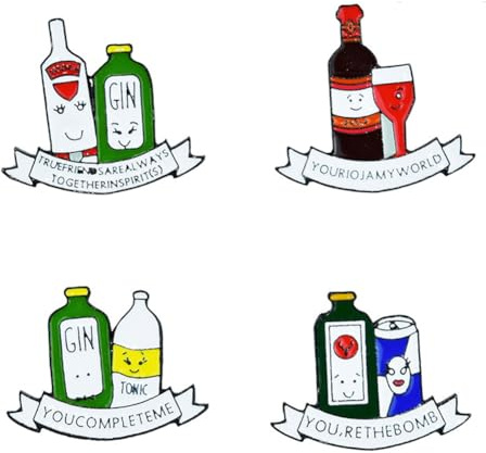 Cartoon Gin Wine Bottle Enamel Pin Cute Drink Bottle Enamel Pins Mini Red Wine Bottle Small Cup Brooch Pin for Men Women Boys and Girls Novelty Pins for Bags Jackets Hats