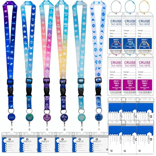 Kofferanhänger,Gepäckanhänger für Kreuzfahrten 6 Stück+Einziehbares Schlüsselband mit Kartenhalter 6 Stück,Transparente Kofferanhänger Kofferschilder Wasserdicht PVC für Reisegepäck Taschen
