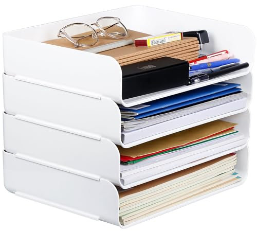 Purilit design 4 PCS Ablagekorb für A4, Dokumentenablage aus PET Kunststoff, A4-Papierablage für Zuhause, Büro, Schule, Stapelbare Schreibtisch Organizer Briefkorb, Briefablage für Akten, Papier