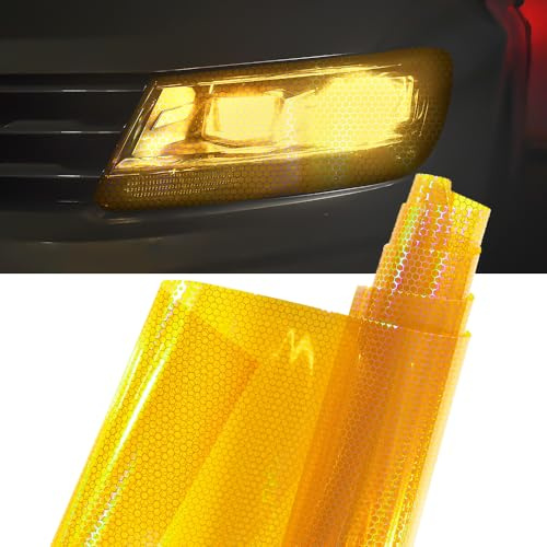XhuangTech Auto Licht Tönung, Waben Autolicht Tönungsfolie mit Holografischem Regenbogeneffekt, Autolicht Aufkleber Farbwechsel Folie Selbstklebend für Scheinwerfer Rücklicht (Orange, 30 * 200 cm)