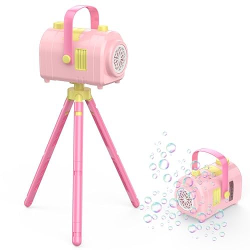 PHNIXGAM Bubble Machine Large Capacity, Automatic Kids Bubble Blower with 10 Holes 2 Speeds 17oz Capacity, Rechargeable Portable Bubble Toy with Tripod for Indoor, Outdoor, Birthday, Parties (Pink)