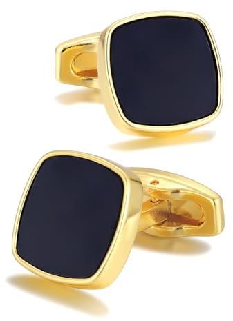 Herren silber Manschettenknöpfe Cufflinks Manschettenknopf für Hochzeit Geschäft Geschenk (Black and gold)