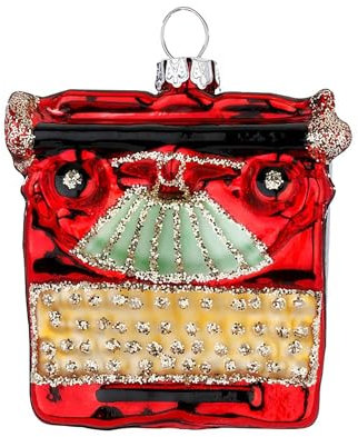 Christbaumschmuck Glas 6cm - Schreibmaschine Figur zum Aufhängen - handbemalt - Weihnachtsbaum Anhänger für Weihnachten - Christbaumanhänger & Weihnachtsbaumschmuck - Rot