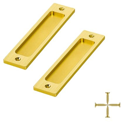 Incauca Lot de 2 poignées de porte de grange - 15,2 cm - Plaque plate rectangulaire pour porte de sac, tiroir, armoire - Doré