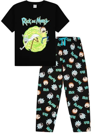 Rick and Morty Langer Schlafanzug für Herren, Schwarz , XL