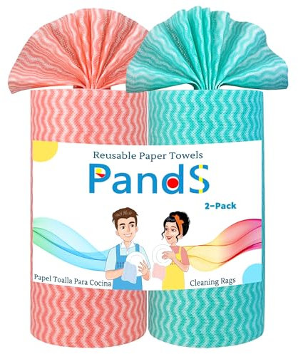Toallas de papel de cocina reutilizables, paños para secar platos, limpieza del hogar, trapos, secado rápido, fuerte absorbente (verde + rosa, 2 rollos, 120 unidades)