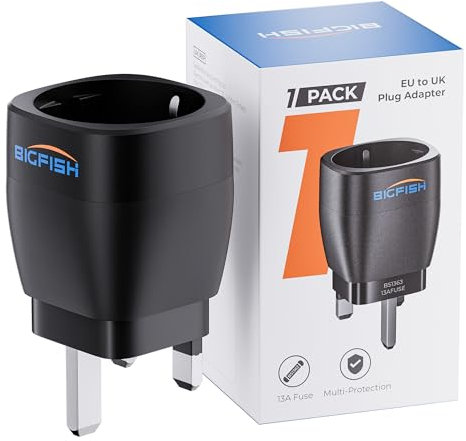 Bigfish UK Adapter, Adapter England Deutschland Stecker, Steckdosenadapter England, Reiseadapter UK, UK Adapter für EU zu England/Schottland/Irland/Dubai/Maldives, Schwarz
