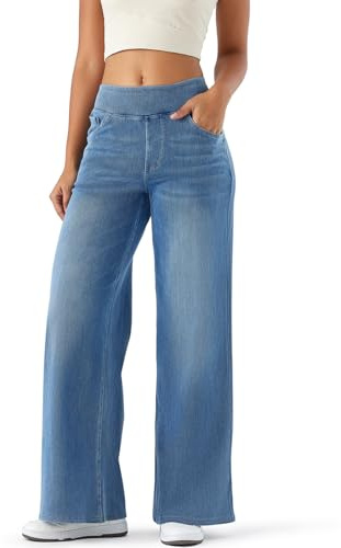 LighterGlide Women's High Rise Wide Leg Jeans Comfort, Light Blue, Large