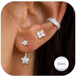 Dochais Set 3 Paia Orecchini in Argento 925 e Oro 14K - Ipoallergenico Donna con Zirconi Cubici Piccoli - Ear Cuff Senza Buco per Cartilagine Piercing Ragazze