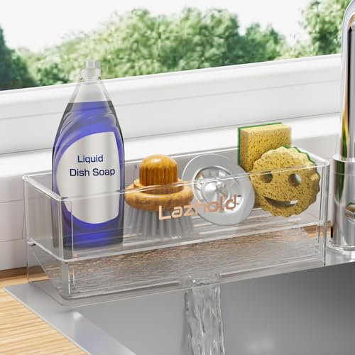 Lazhold Organizador de Fregadero Cocina de Esponja con Estante Extraíble y Gran Capacidad, Organizador de Fregadero para Baño Cocina Fregadero (Claro)