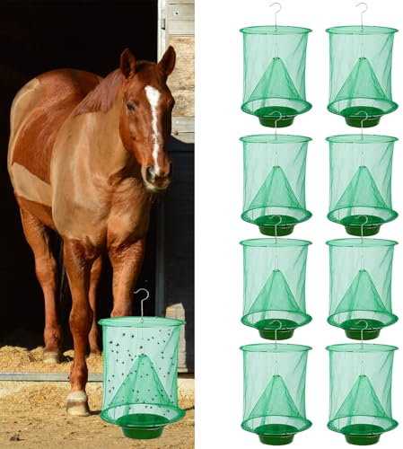 Fliegenfalle für die Ranch – Fliegenfalle zum Aufhängen, wiederverwendbar, stabile Fliegenfängerbeutel zur Schädlingsbekämpfung im Garten, Bauernhof, Obstgarten, Hinterhof, Grün, 8 Stück