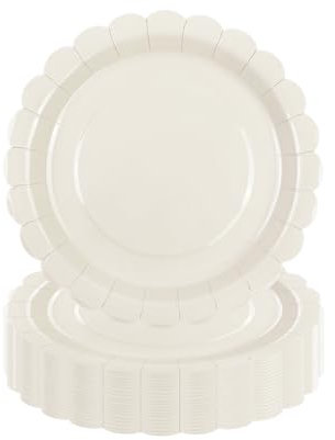 DHAIQC Lot de 50 Assiette Carton Ivoire de 18 cm, Festonnées Assiette Jetable Vaisselle Jetable Anniversaire Pour Gâteaux Desserts Anniversaires Baby Showers Mariages Décorations (Ivoire, 18cm)