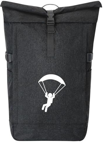 Huuraa Kurierrucksack Paragliding Gleitschirmfliegen Geschenk | 30-44 Liter Backpack Black Melange Fairtrade Rolltop Rucksack Geschenkidee Schwarzer Laptop-Rucksack passend für 17-Zoll