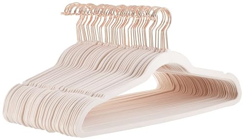 Confezione da 50 grucce sottili in velluto, rosa cipria/oro rosa