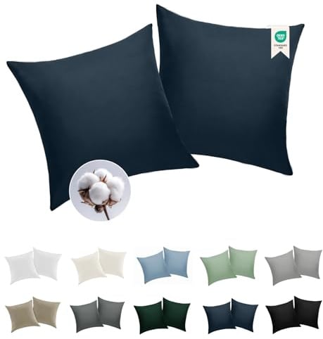 BEDELITE Kissenbezug 80x80 Baumwolle 2er Set, Dunkelblau | Kopfkissenbezug für Kissen 80x80cm mit Reißverschluss, 143 Fäden pro Quadratzoll, Oeko-Tex Zertifiziert