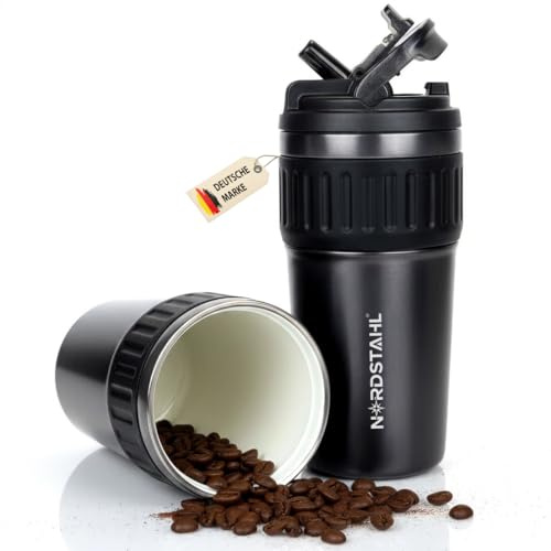 [PREMIUM] Thermobecher Kaffee to go 630 ml | 12h heiß | Keramik-Innenbeschichtung für unverfälschten Geschmack | 2-in-1 Deckel mit Strohhalm | BPA-frei & auslaufsicher (Polargrau)