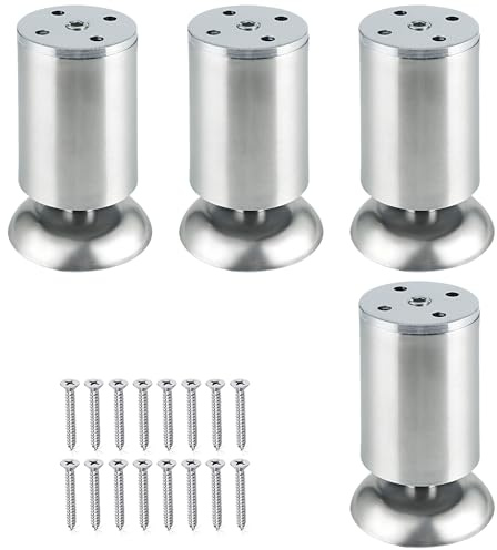 Mooche 4Pcs Brushed Furniture Legs, Adjustable Bed Support Legs, Heavy Duty Furniture Feet Stainless Steel, Cabinet Legs for Cabinet Sofa Bed Frame Replacement Parts 10-11CM