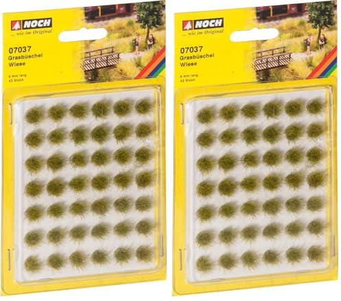 NOCH® Grasbüschel Mini-Set „Wiese“, mit grüner Gras-Dekoration, 42 Stück für Modelleisenbahn und DIY (Packung mit 2)