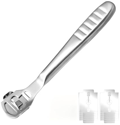 Stainless Steel Foot File Callus Remover, Pedicure Tool with 10 Replacement Heads, Foot Exfoliating File and Hard Skin Remover, Portable Heel Care Tool, Hard Skin Remover Foot Blade