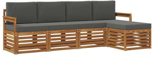 vidaXL Sofagarnituren 5 pcs Natur und Anthrazit Massivholz Akazie, Garten, modernes Outdoor-Sofa-Set, modulare Terrassenmöbel, robuste Akazie, minimalistische Lounge, ideal für Pool