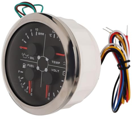 Generic Calibro Universale 4 in 1 da 85 Mm per il Monitoraggio in Tempo Reale in Auto, Moto, Barca, Materiale Impermeabile (Nero °C/BAR)