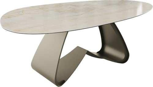 DELIFE Esszimmertisch Edge Oval Keramik Iris FMG Onice ORO 220x120 W-Gestell Metall Effektfinish Titan