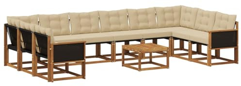 vidaXL Outdoor-Sofagarnitur mit Kissen 11 pcs Natur und Beige, Garten-Sofa, modernes Outdoor-Satz, haltbare Terrassenmöbel, perfekte Lounge für Entspannung und Komfort