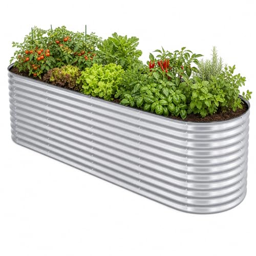 HomeLuxWorld Hochbeet Metall, oval, wasserfest, Silber 240x80x80cm | Verzinkter Stahl, wetterfest & rostfrei, XXL Pflanzfläche, inkl Nagetierschutz, inkl Kantenschutz & Handschuhe, ergonomisch