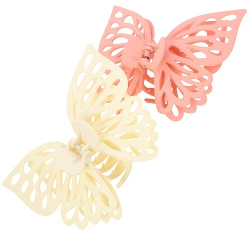 NUSITOU Große Schmetterling Haarspangen 2 Stück für Damen und Mädchen mit Mattiertem Design und Doppellagiger Klammer Cremeweiß und Koreanisch Rosa 14cm Haarschmuck für Alltag und Party