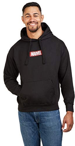 Marvel Men's Box Logo Hoodie, Black (Black Blk), X (Size:X-Large)