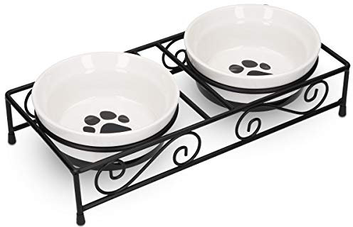 Navaris 2X Futternapf Katze Katzennapf erhöht - Katzen Napfset aus Keramik und Metall - Fressnapf Futterstation - Napf Set - 2 Stück Katzennäpfe