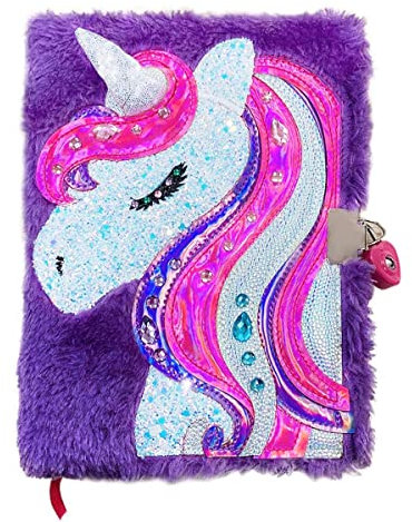 powerking Unicorn Diary for Girls with Lock and Keys, Plush Unicorn Journal and School Notebook for Kids and Children Gift for Writing and Drawing, 160 Pages