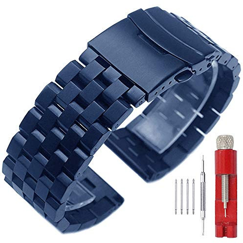 Kai Tian 24mm Blau Prämie Matt 5 Reihen Armbanduhr Doppelschlösser Edelstahl Uhrenarmband Ersatz Metall Band Armband für Damen Herren