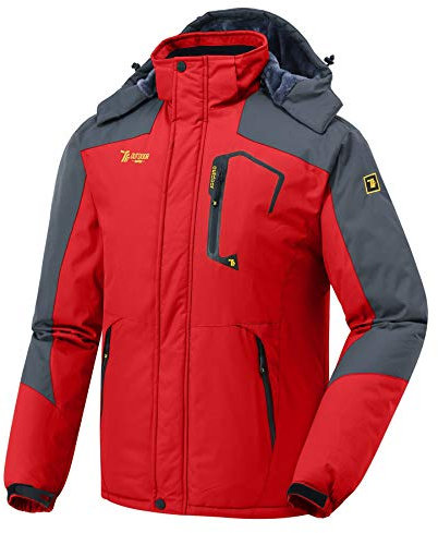 donhobo Herren Winter wasserdichte Winddichte Winterjacke Warme Fleece-Futter Ski Jacken Regenmantel mit Kapuze Rot 2XL